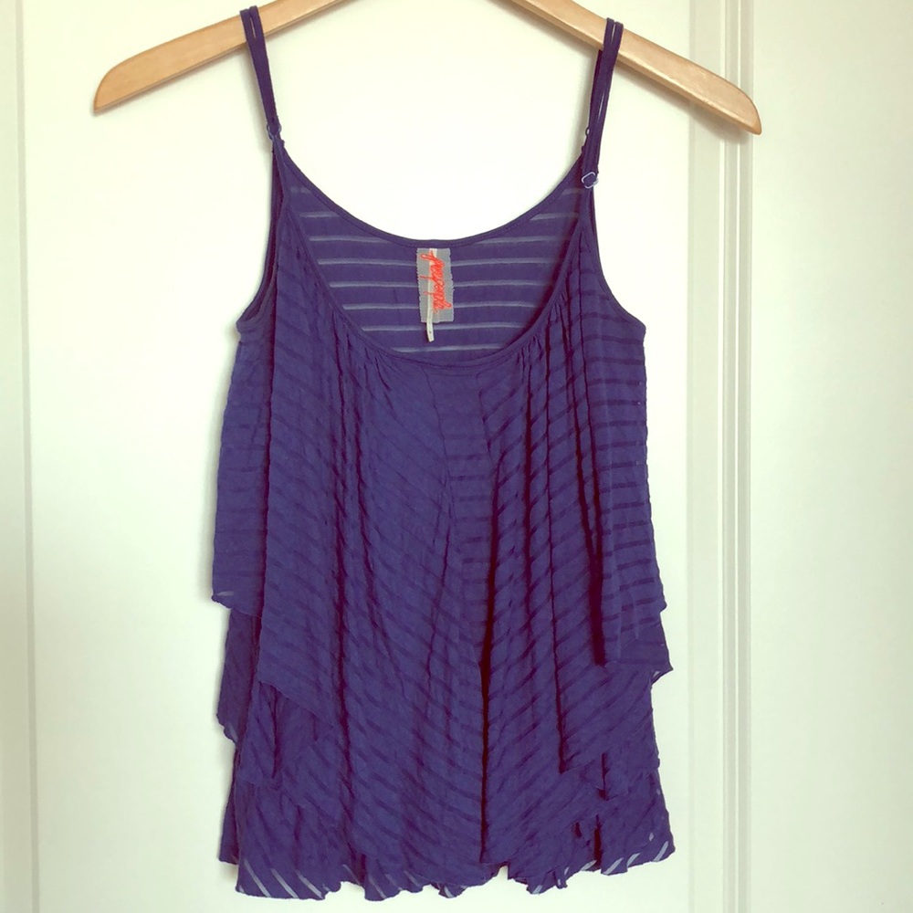 Free People brand blue knit ruffle tank top. Sz s